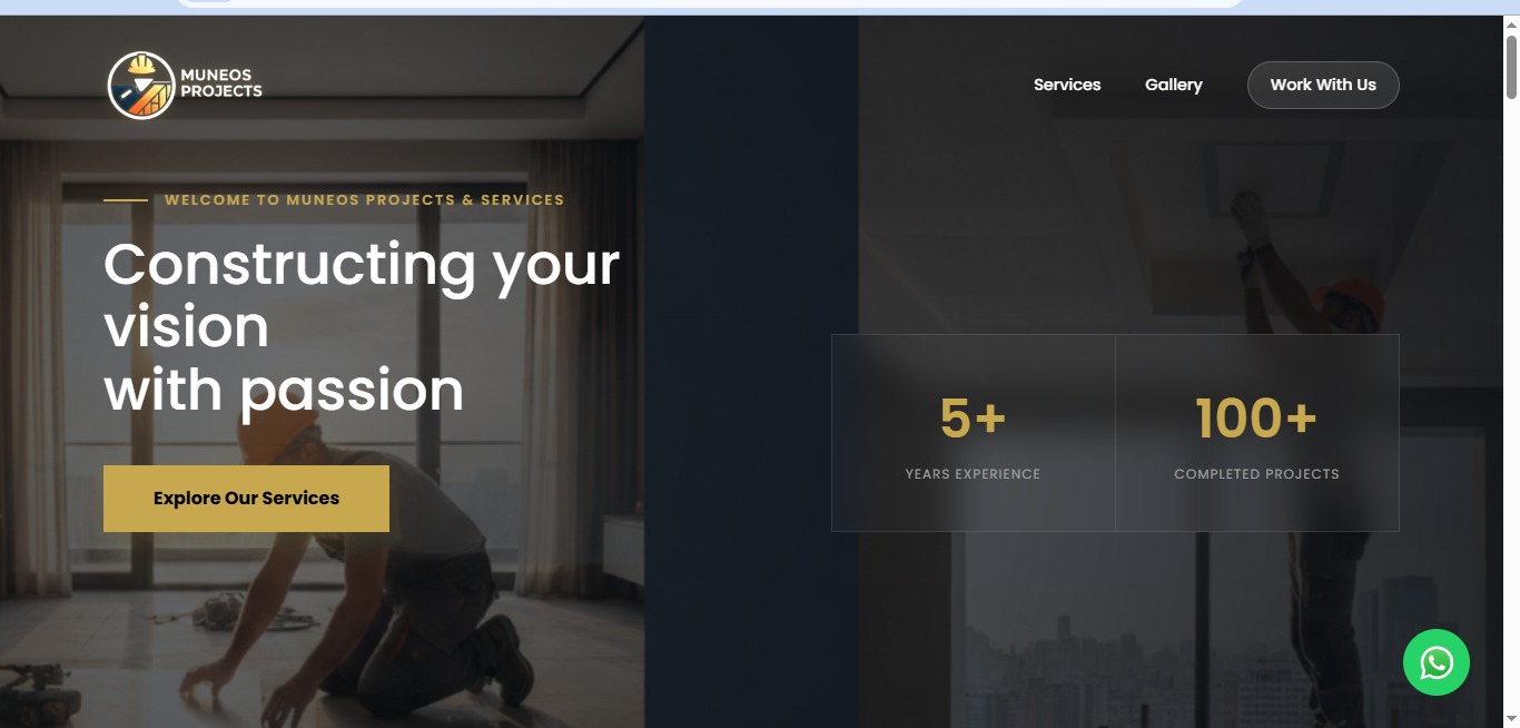 Muneos Projects Hero Interface with Completed Projects Metrics